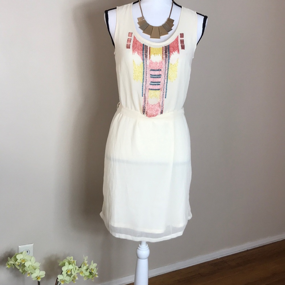 Cream Sequined Dress with Belt Size XS